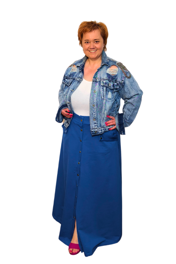 Plus size sukňa s cvokmi - modrá